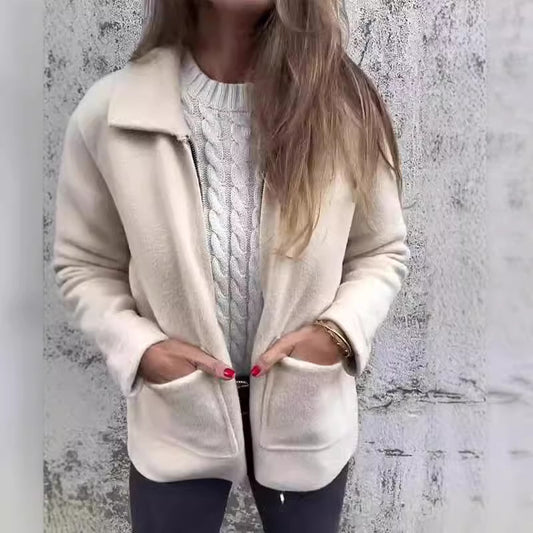 Luminae ® | Manteau mi-long pour femmes avec col polo et poches zippées